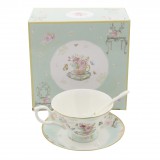 Xcara para Caf de Porcelana com Desenho de Flores 220cc
