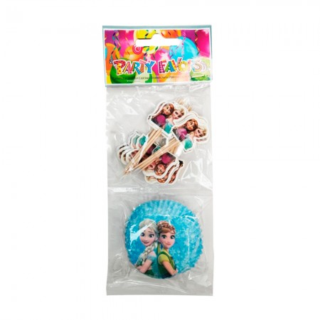 Anúncio: Kit Party Flavor Toppers e Forminhas para Cupcake Frozen 24pcs