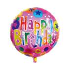 Bal�o para Festas Happy Birthday Colorido Fundo Rosa