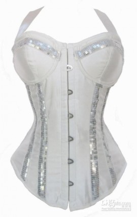 Corset Espartilho Icandy Beauty 661 Branco com Brilho S com Calcinha