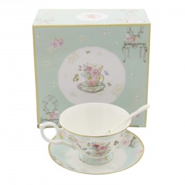 Xcara para Caf de Porcelana com Desenho de Flores 220cc