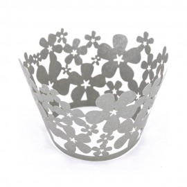 Kit Wraps para Cupcakes Flores W07 Cinza 25pcs