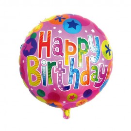 Balo para Festas Happy Birthday Colorido Fundo Rosa